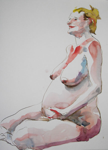 Pregnant Female Nude, Seated In Profile