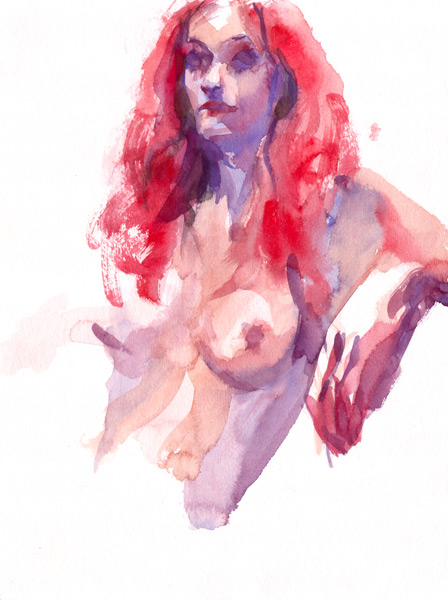 Seated Female Nude, With Hair Dyed Red, Her Left Hand Draped Next To Her Chest