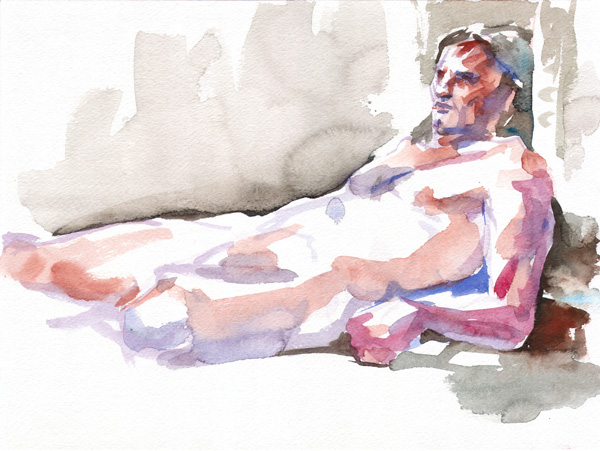 Roger, Reclining In Semi-Profile, Leaning On His Elbows, His Left Leg Bent At The Knee