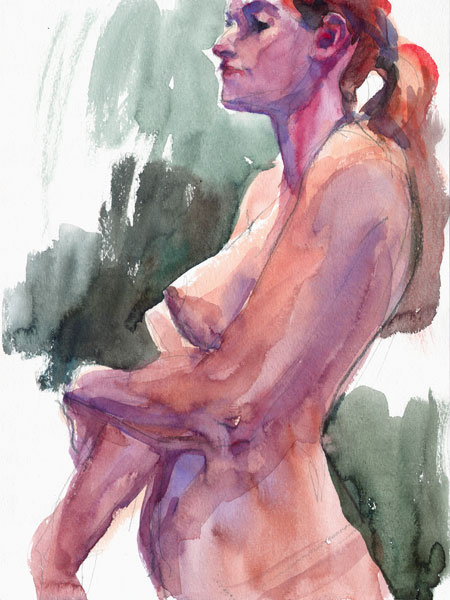 Female Nude, Standing In Profile, Her Left Arm Wrapped Around Her Right