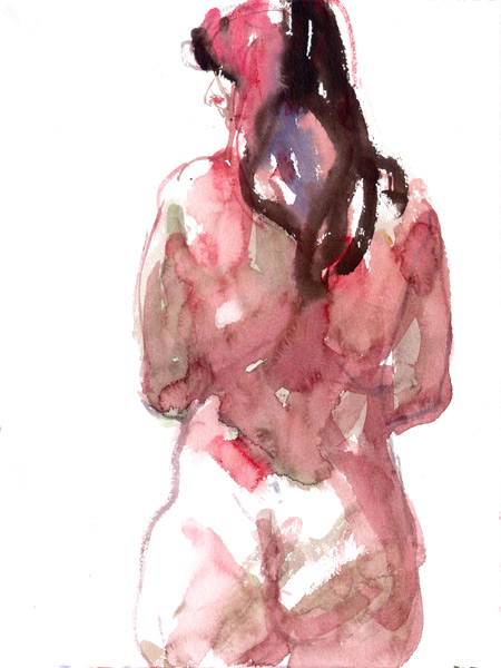 Female Nude, Standing In Reverse, Holding Her Hands In Front Of Her, Looking Left