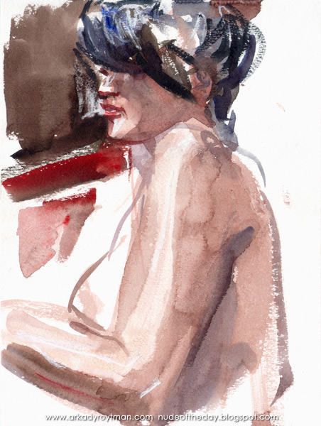 Female Nude, Seated In Profile, Her Left Arm Bent At Te Elbow