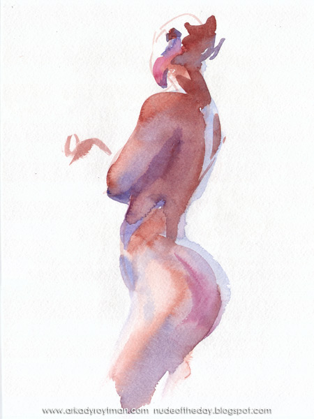 Female Nude, Standing In Profile, Her Arms Crossed, Looking Away