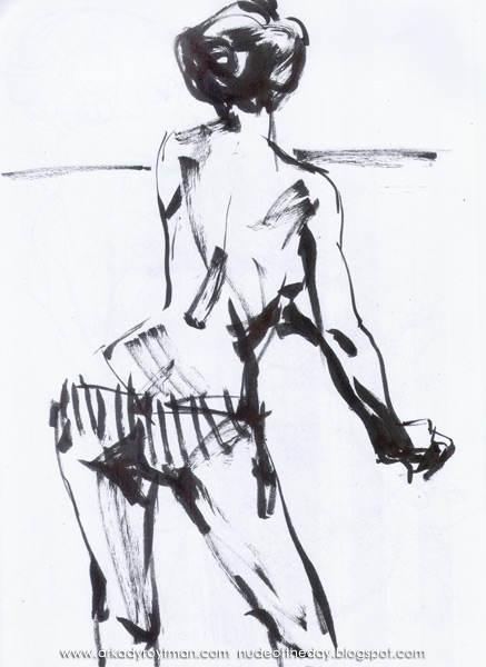 Female Nude, Standing In Reverse, Wearing Striped Panties