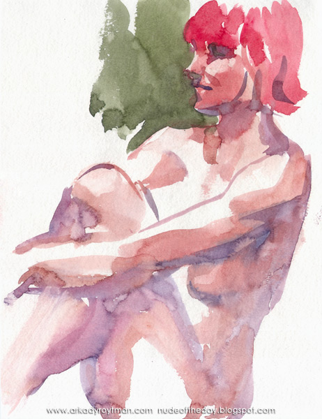 Jenny With Pink Hair, Seated In Profile, Embracing Her Leg