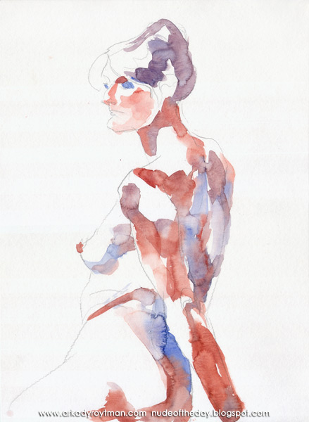 Female Nude, Seated In Profile And Reverse, Leaning Back On Her Left Arm
