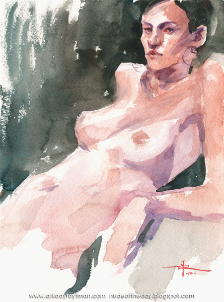 Female Nude, Seated In Semi-Profile, Leaning Back On Her Left Arm