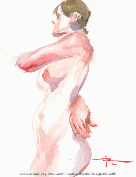 Lindsey, Standing In Profile, Wrapping Her Arms Around Her Body
