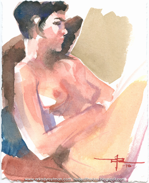 Female Nude, Seated In Profile, Her Right Arm Resting On Her Belly