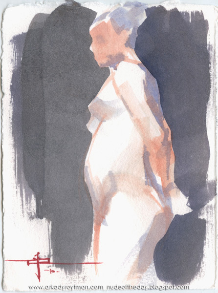 Female Nude, Standing In Profile, Her Hands Clasped Behind Her Back