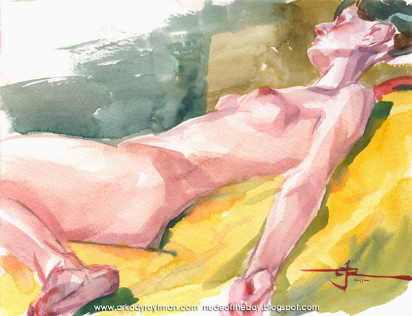 Ariel, Reclining On A Yellow Cloth, Her Left Arm Draped At Her Side