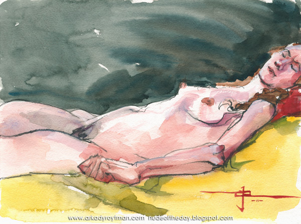 Tess, Reclining On A Red Pillow, Her Right Leg Tucked Under Her Left