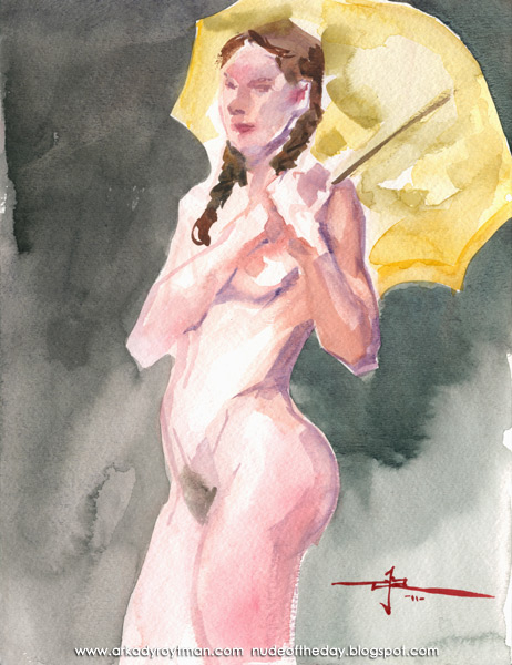 Kristin, Standing In Semi-Profile, Holding A Yellow Umbrella