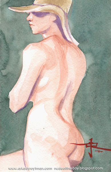 Monnica, Standing In Profile And Reverse, Wearing A Tan Hat