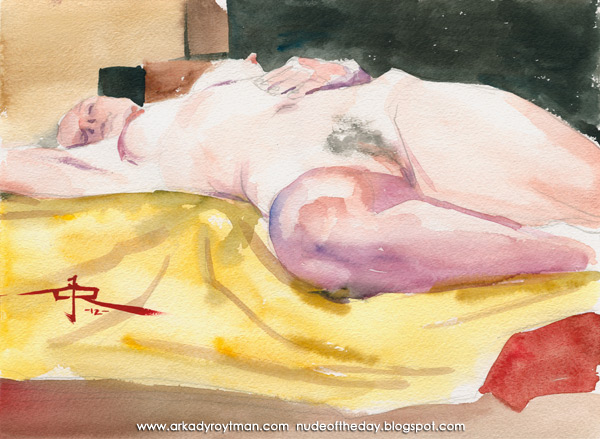 Jenna, Reclining On A Yellow Cloth, Her Left Hand Resting On Her Stomach