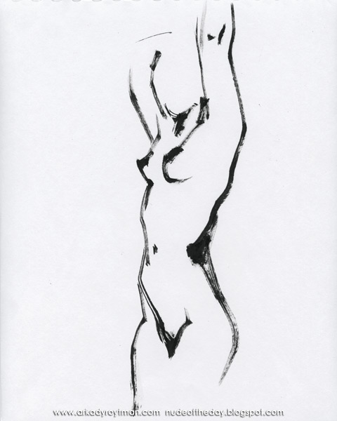 Female Nude, Standing In Semi-Profile, Her Arms Raised Above Her Head