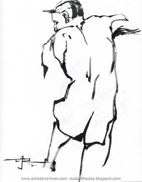 Male Nude, Standing In Reverse, His Right Leg Raised