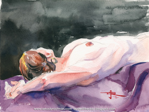 Sascha, Reclining On A Violet Cloth, Looking Away