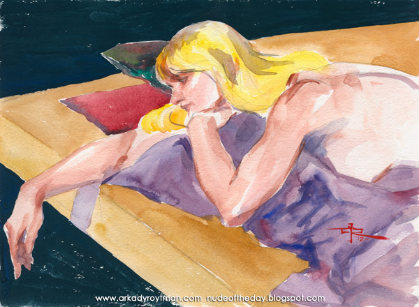 Emilie, Reclining On Her Stomach, On A Violet Cloth