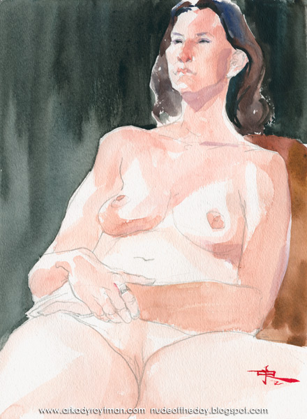 Melanie, Seated, Her Hands Clasped, Resting On Her Right Hip