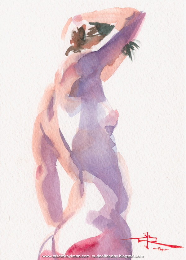 Female Nude, Standing In Profile, Her Right Arm Resting On Her Head