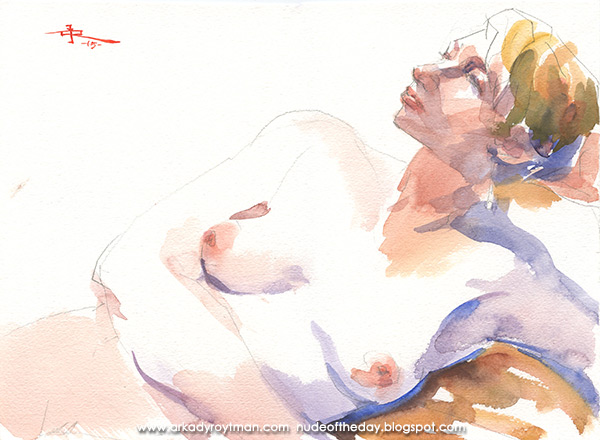Female Nude, Reclining, Resting Her Head In Her Left Hand